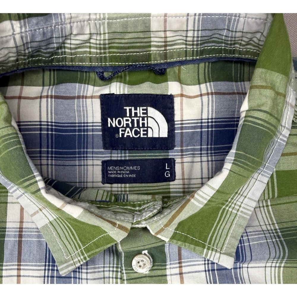 The North Face Shirt Men's L Green Blue Plaid Short Sleeve Button Up Casual - Picture 3 of 7